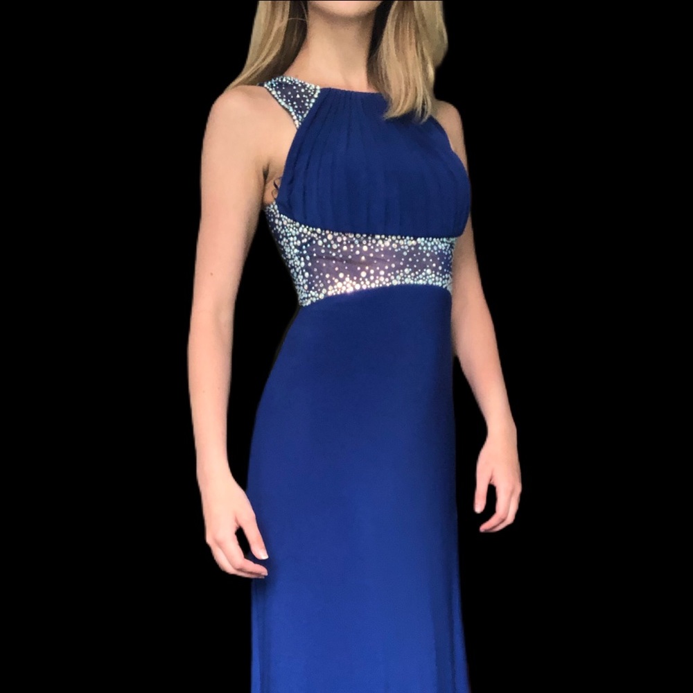 Navy Blue Evening Gown with AB Crystals
